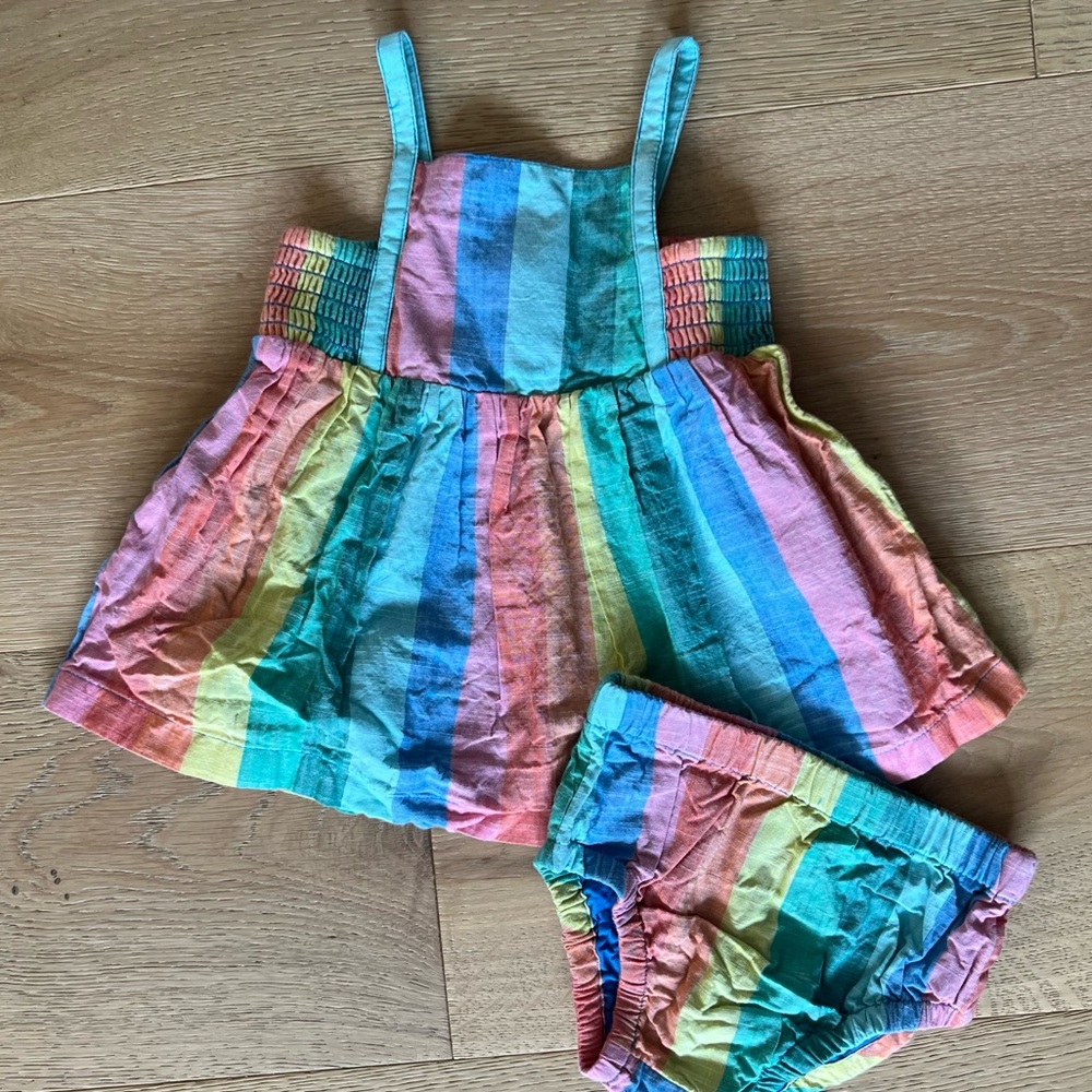 Hanna Andersson Rainbow Stripe Baby Poplin Dress & Bloomer Set
